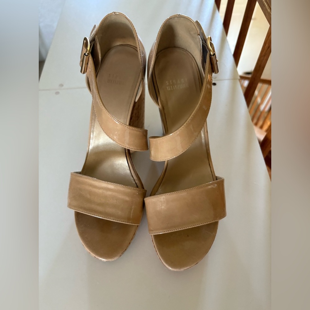 Stuart Weitzman Tan Strappy Wedge Sandals
